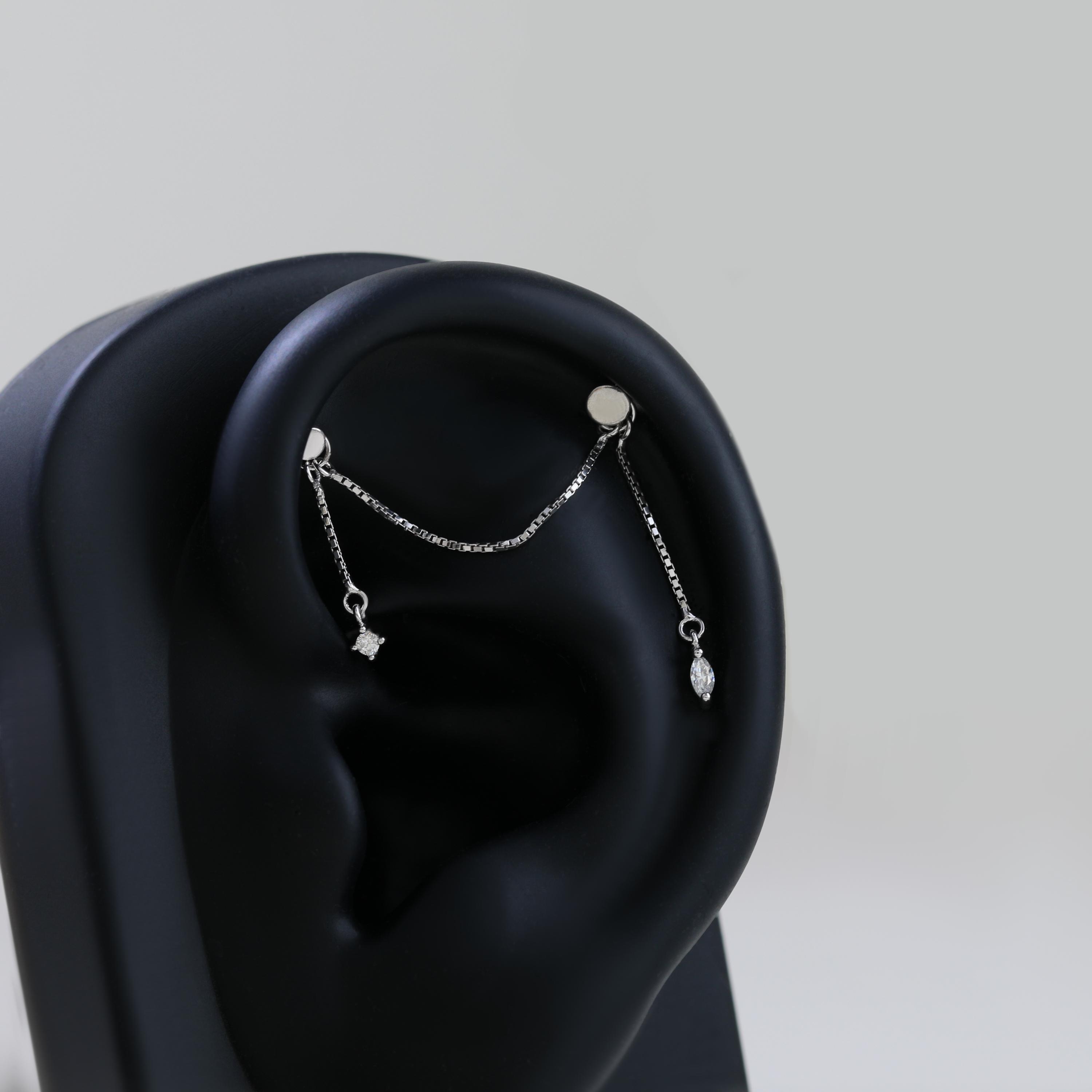 14K Gold Plated Moissanite Dangle Box Chain, 925 Sterling Silver Drop ...