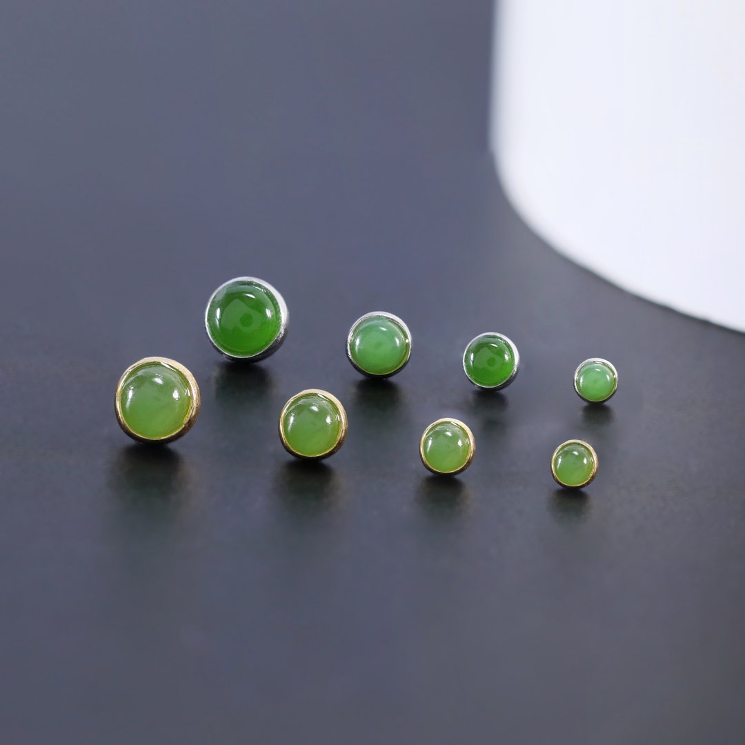 14K Gold Plated Jade Stud Earring, 925 Sterling Silver Gemstone Threadless Pin Stud, Helix Earring, Jasper Conch Cartilage Stud, Flat Back. - Etsy Japan