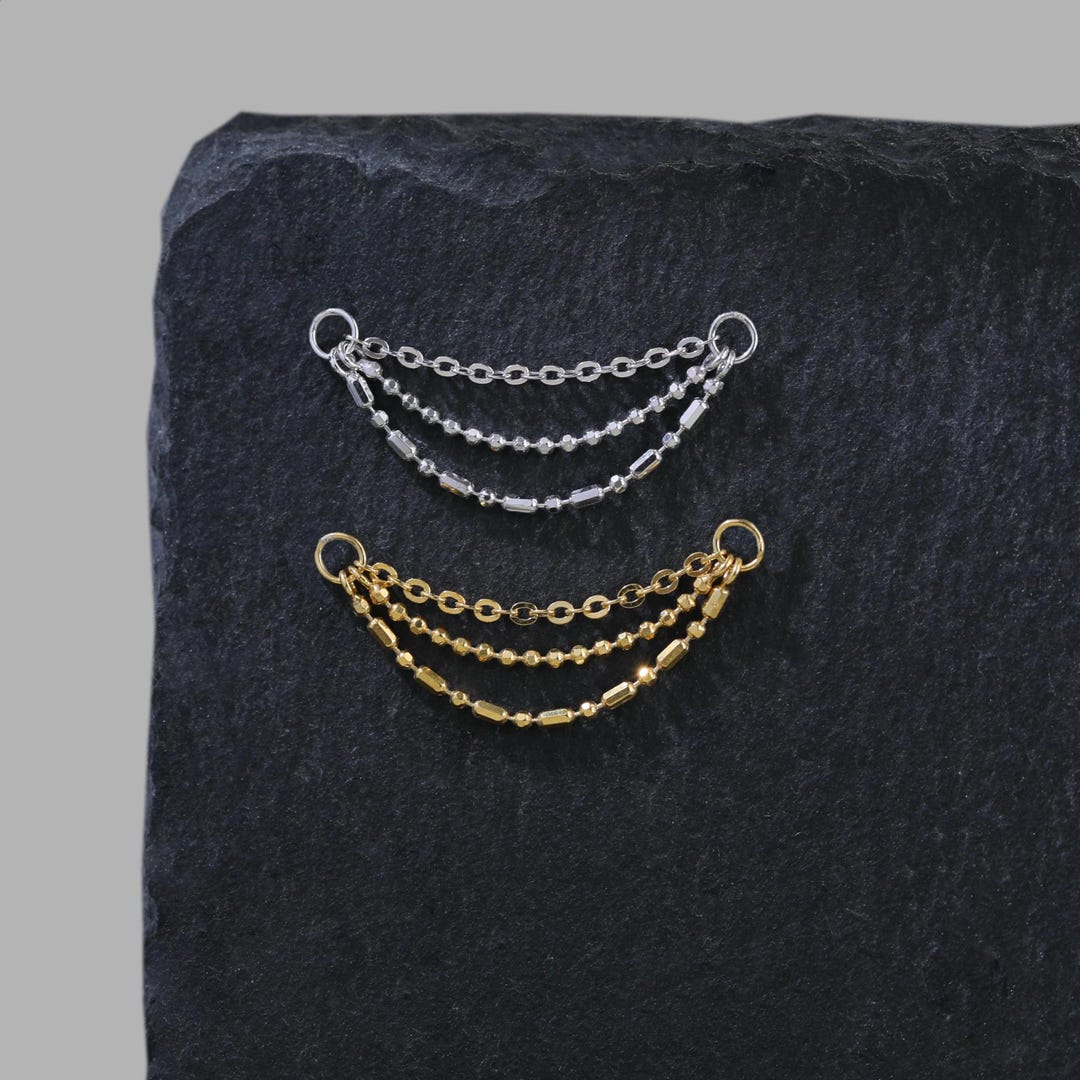 Triple Layered Nose Chain Connector, Minimalist 925 Silver Conch Wrap ...