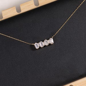 14K Solid Gold Baguette Diamond Pendant Necklace, Solid Gold Dainty Cubic Zirconia Necklace, 14k Gold Minimalist Necklace, Gift For Her