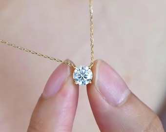 14k Gold Moissanite Necklace Moissanite Solitaire Necklace Bridesmaid Necklace Minimalist Round Brilliant Cut Solitaire Necklace