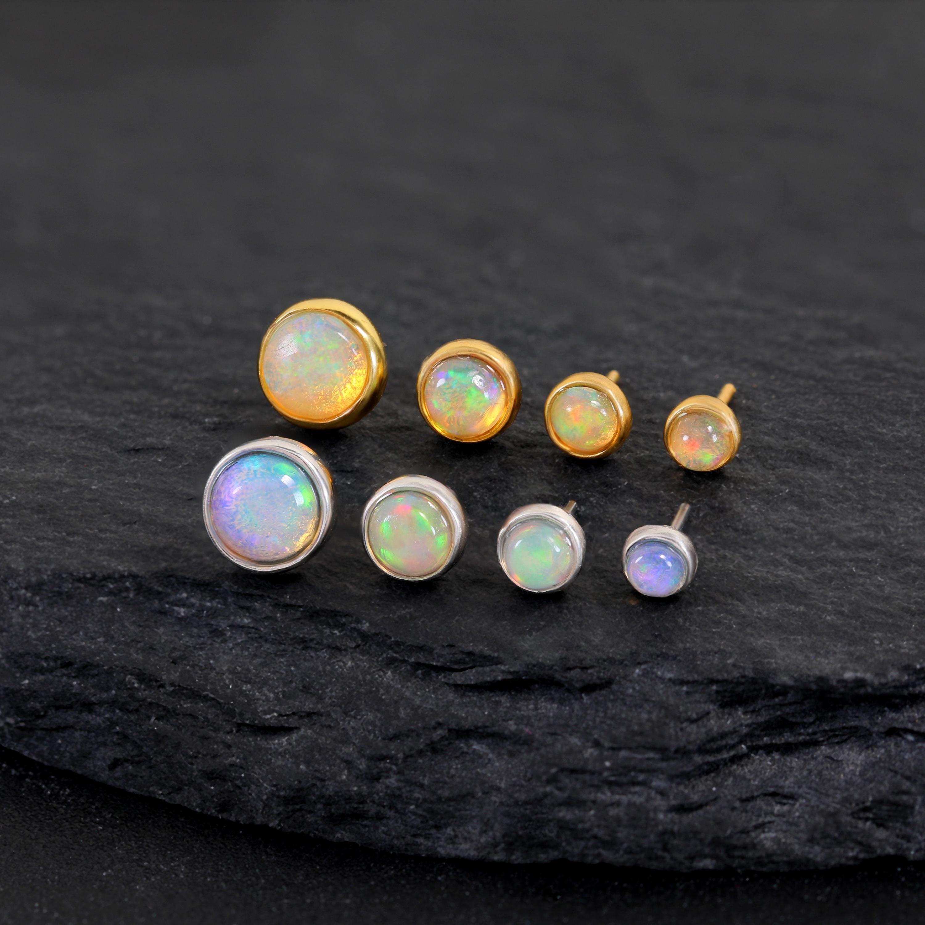 16-20g Piccolo Piercing Senza Filo 2/2,5/3 Mm Opale Bianco, Labret Senza Filo, Labret In Opale, Parte Posteriore Piatta, Anelli Per Il Naso, Anelli Per Le Labbra, Acciaio Intero - Italia - Foto 7