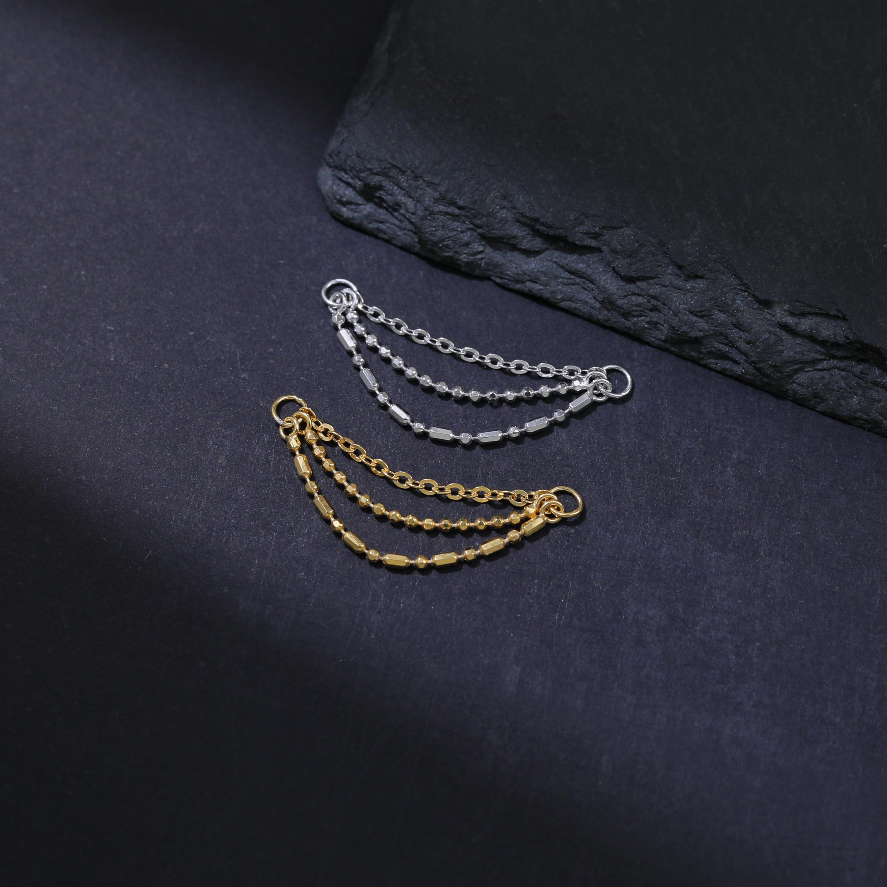 Triple Layered Nose Chain Connector, Minimalist 925 Silver Conch Wrap ...