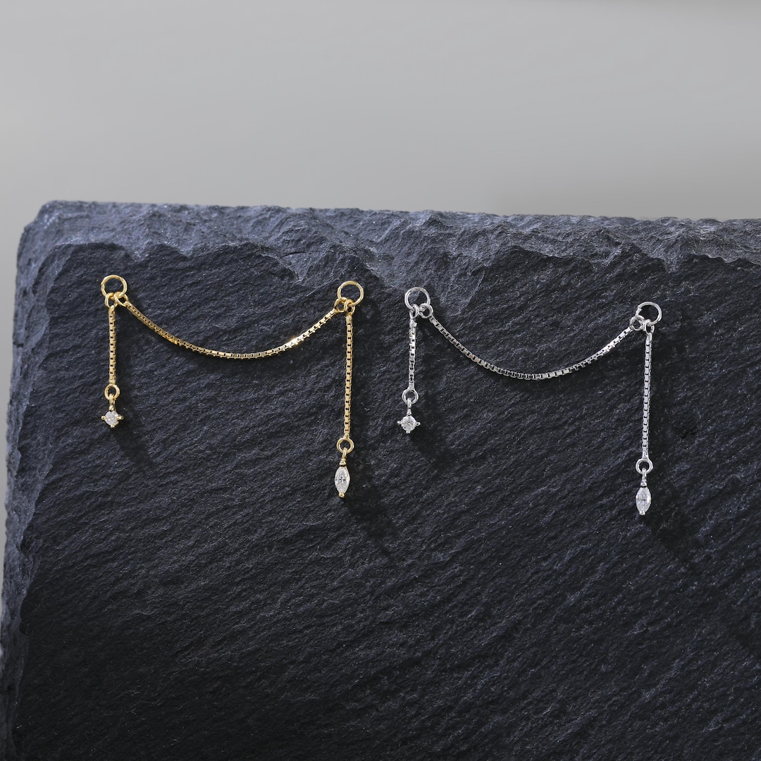 14K Gold Plated Moissanite Dangle Box Chain, 925 Sterling Silver Drop ...