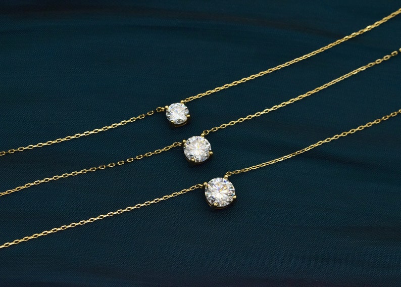 14k Gold Moissanite Necklace Moissanite Solitaire Necklace Bridesmaid Necklace Minimalist Round Brilliant Cut Solitaire Necklace image 6