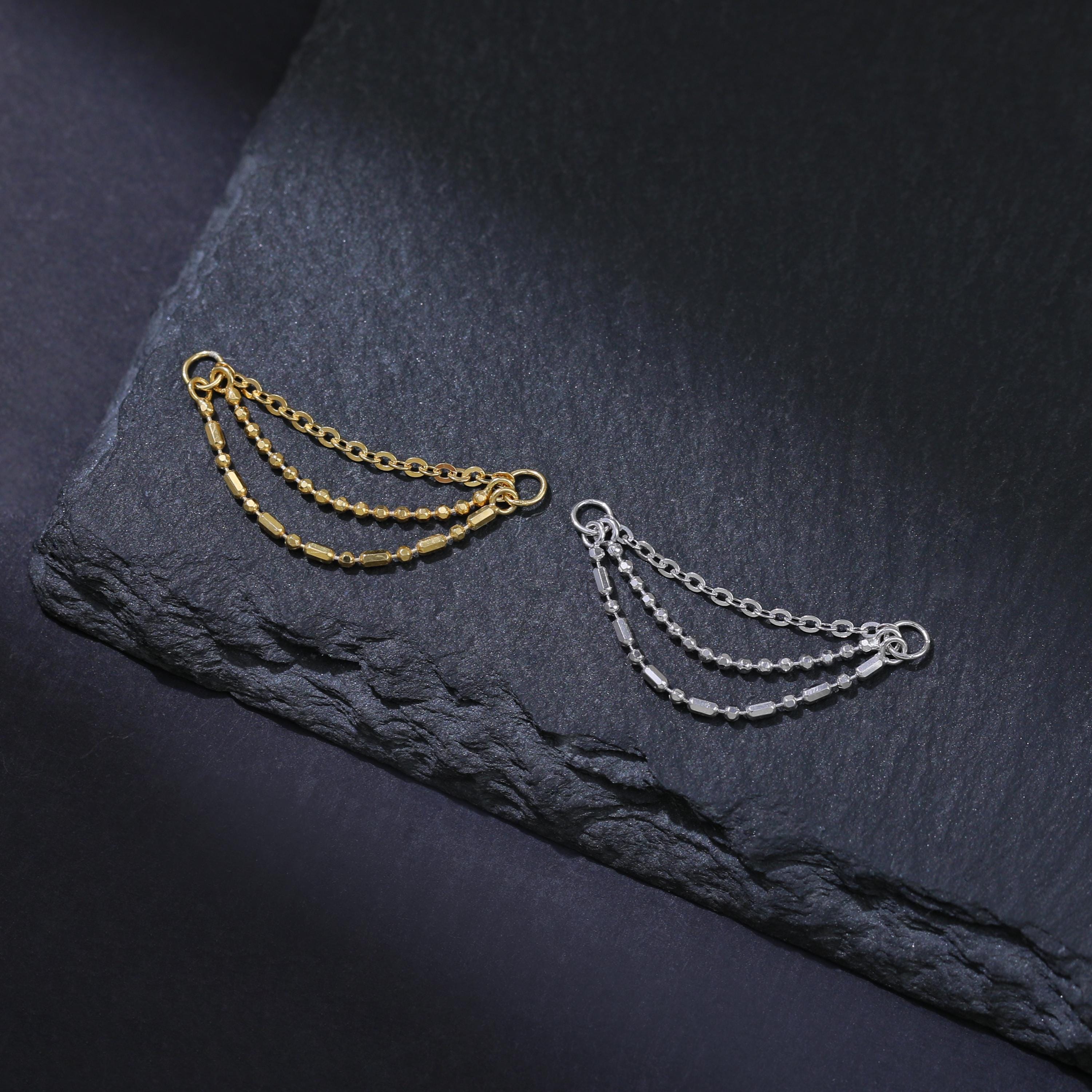 Triple Layered Nose Chain Connector, Minimalist 925 Silver Conch Wrap ...