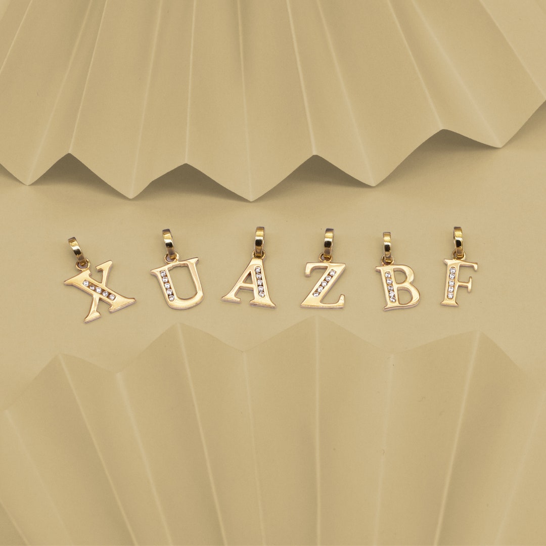 14k Solid Gold Letter Necklace Initial Pendant Initial Necklace Etsy