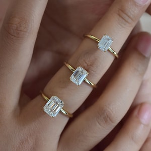 14K Solid Gold Baguette Solitaire Ring Emerald Cut Moissanite Engagement Ring Stackable Dainty Ring 1 /1.8/3 Ct Proposal Ring Promise ring