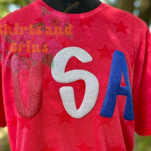 USA Glitter Puff Star Tee | Patriotic 4th of July Shirt