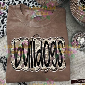 Bulldogs Camo Mascot Tee | Comfort Colors® Spirit Shirt | Youth & Adult Sizes | Message for Other Mascots