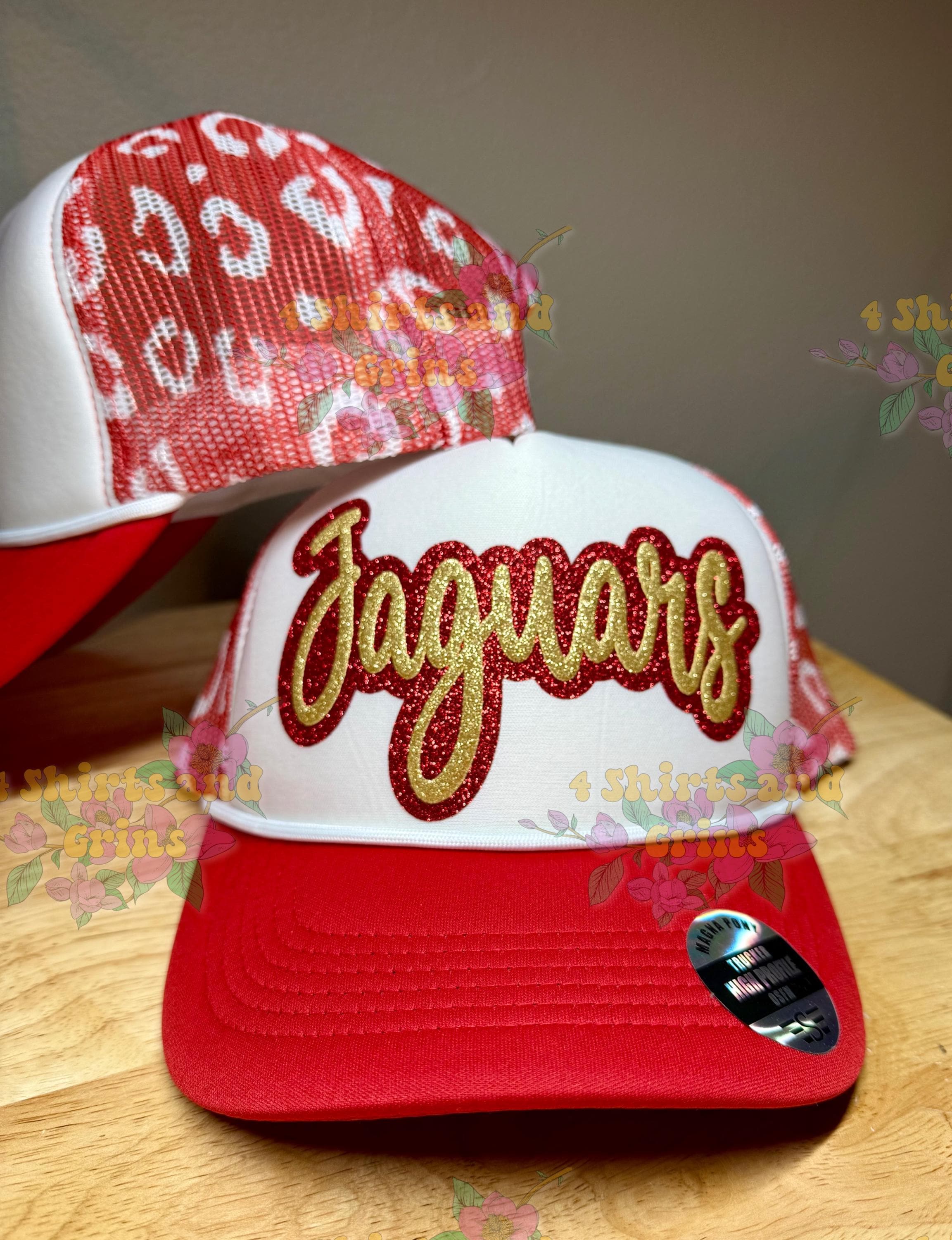 Custom Team Leopard Mesh Trucker Hat | Puff or Glitter Puff Foam Front ...