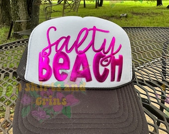 Salty Beach Trucker Hat | Metallic Puff Print | Custom Puff Color | Summer Snapback