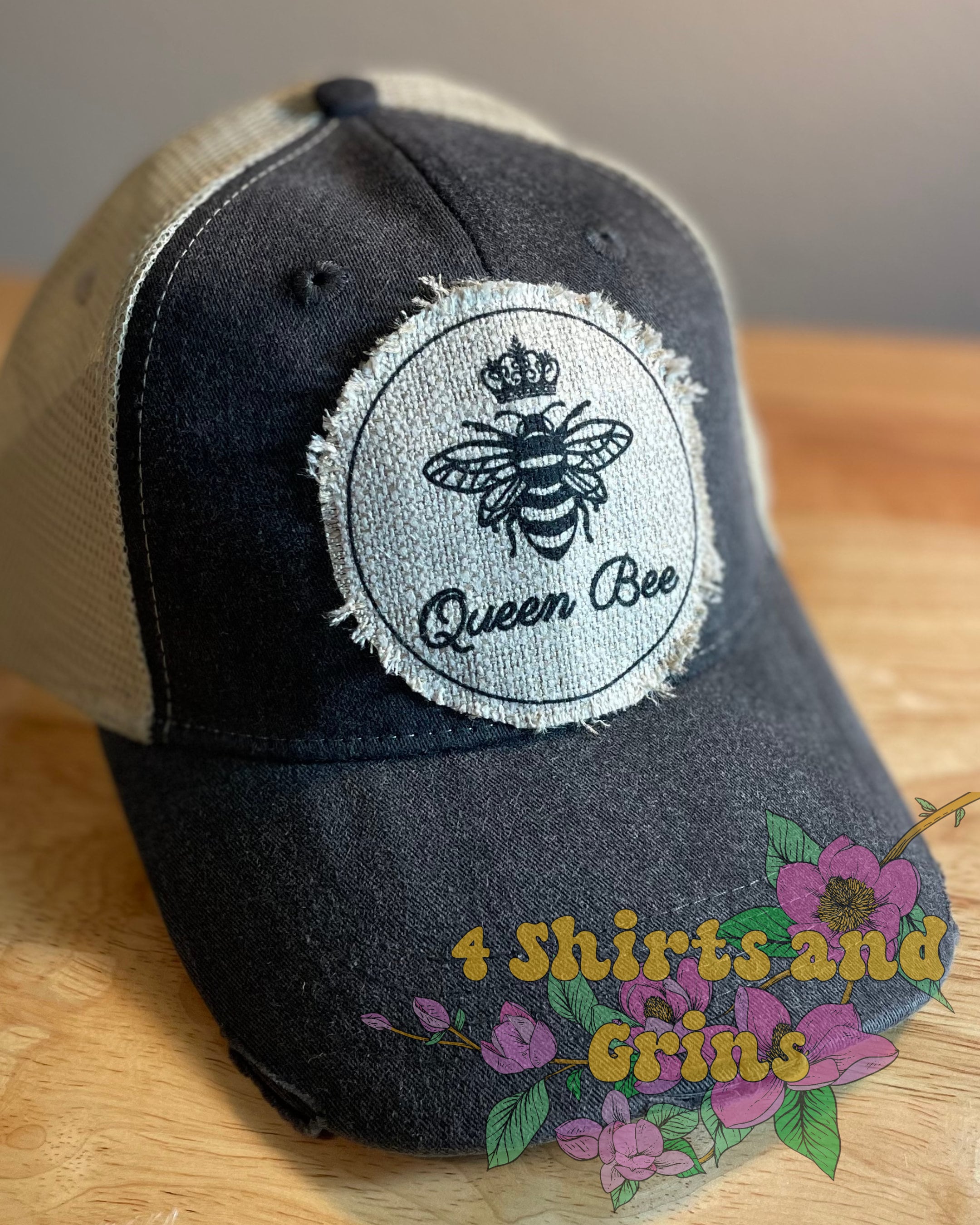 Queen Bee Embroidered Gray Trucker Hat Denim Queen – Goorin Bros main image 4