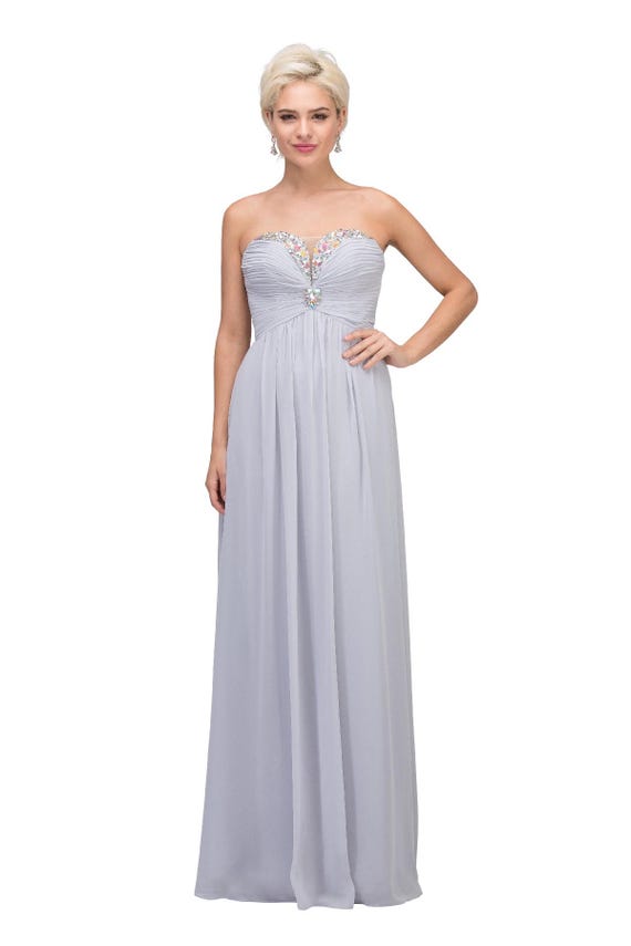 long chiffon strapless dress with beaded bodice Yellow