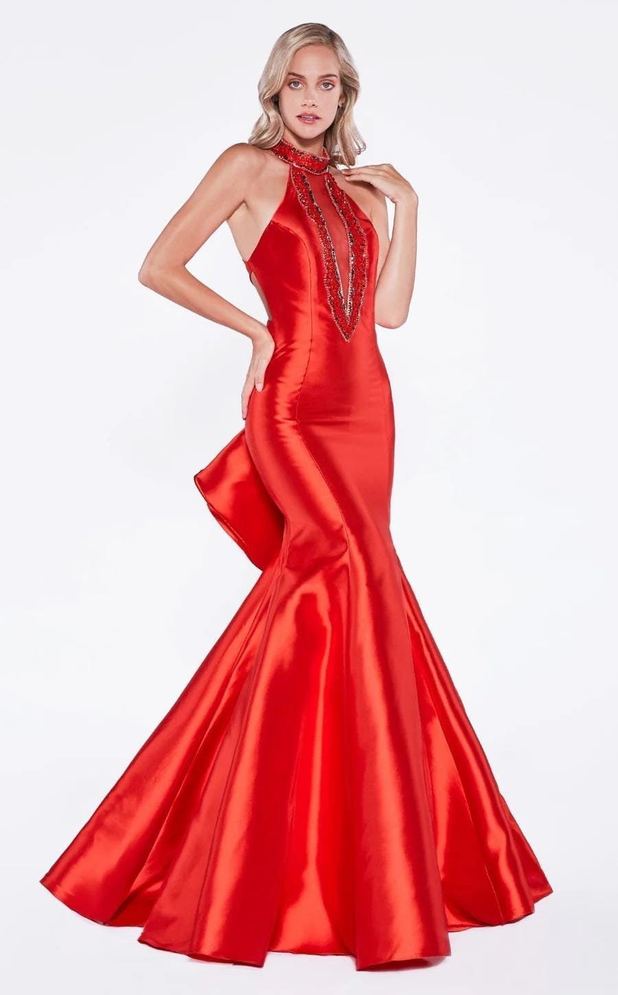 Halter Neck Satin Sleeveless Graceful Prom Dress With Slit White main image 1
