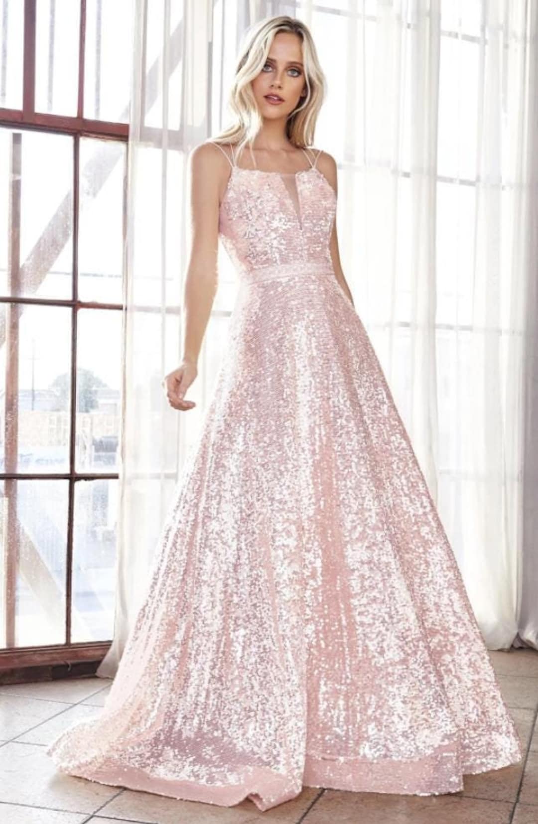 Sequins Ina Line Sequin A-line Deep V Neck Double Straps Crisscross Back Detail Beaded ...