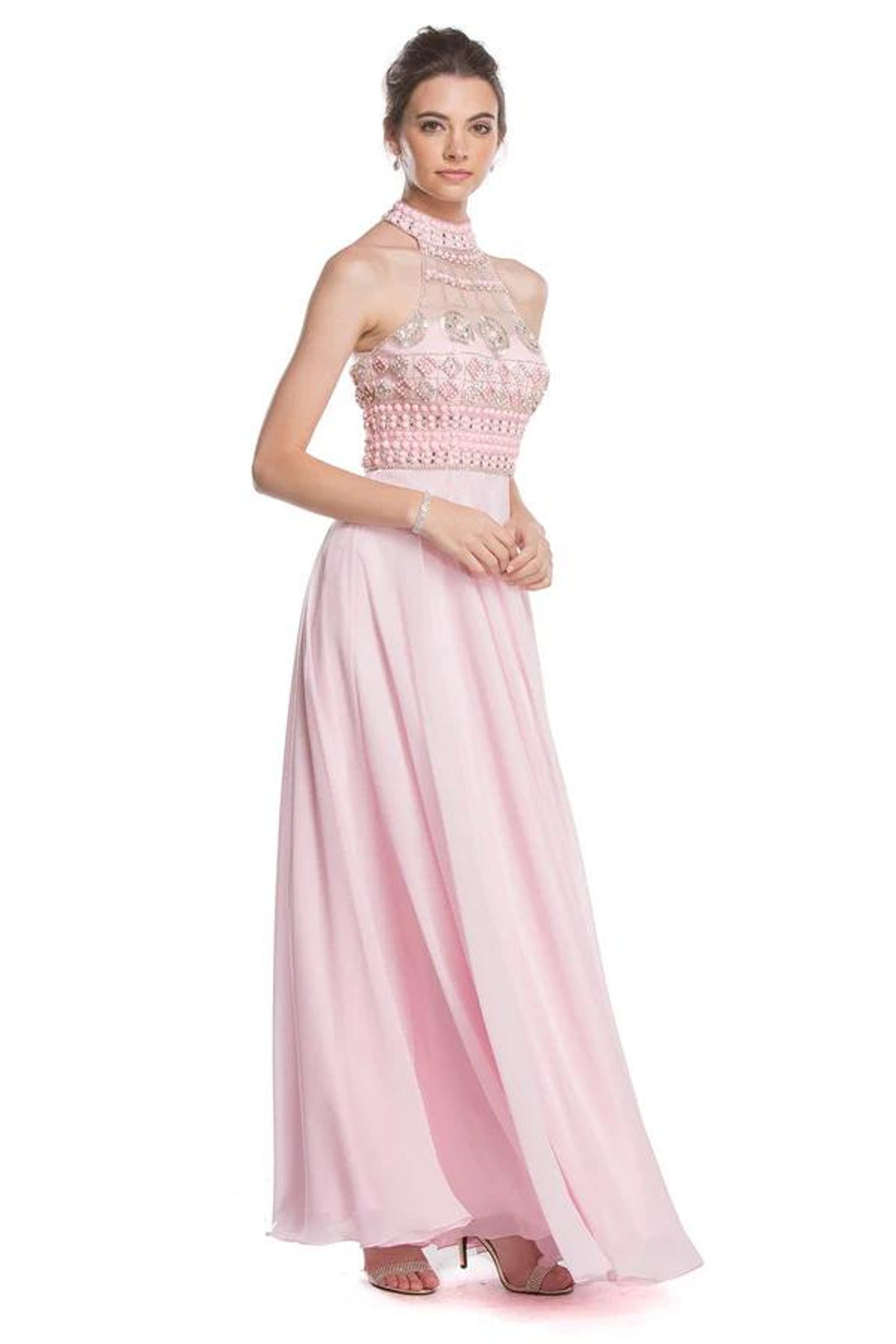 Aspeed Design - L1382 Multi-Beaded Halter Jersey Evening Dress main image 1