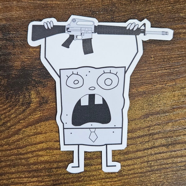 Doodlebob avec une arme à feu | Stickers mèmes | Vinyle | Résistant à l'eau | Peler et coller | Moral | GTA | IRS | MEHOYMINO