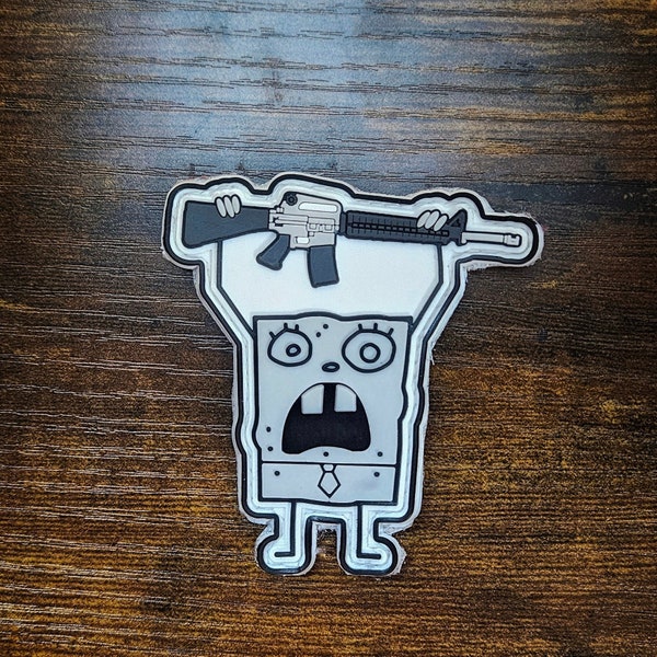 Doodlebob with a gun | Meme Patch | PVC | Velcro Backed | Funny | Morale | ATF | IRS | Mehoyminoy