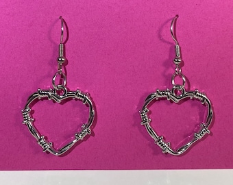 Cute Gothic Barbed Wire Heart ngle/Drop Earrings (Nickel free)