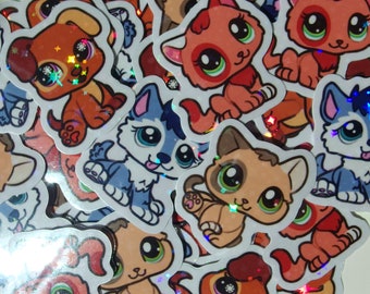 Littlest Pet Shop Holographic 1.5in Vinyl Sticker Babies puppies and kittens