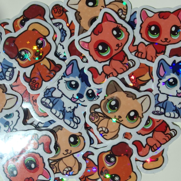 Littlest Pet Shop Holographic 1.5in Vinyl Sticker Babies puppies and kittens