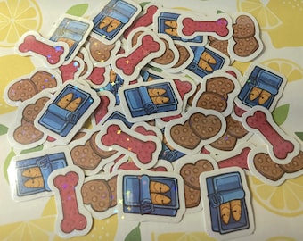 Littlest Pet Shop Holographic 1in Vinyl Sticker Snacks (bone, cookies, sardines) three pack