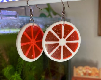 Cute Chunky Red Grapefruit Slice Dangle/Drop Earrings (Nickel free)