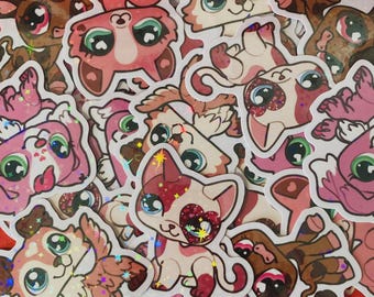 MINI Littlest Pet Shop Holographic 1.5in Vinyl Sticker Valentines Day Love Hearts Pets