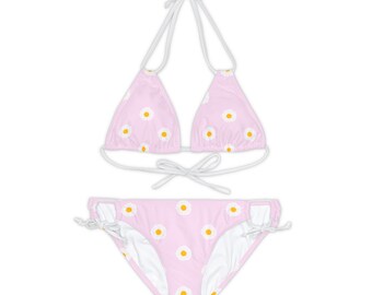 Set bikini con spalline (AOP), costume da bagno floreale carino, costume da bagno per ragazze, modello alla moda, disegno floreale, costumi da bagno coordinati mamma e me, rosa carino