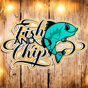 Abbellimento fustellato per album di ritagli Fish and Chips, completamente assemblato da cartoncino di qualità a strati