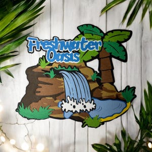 Abbellimento fustellato per album di ritagli Tropical Oasis Freshwater Falls, completamente assemblato da cartoncino di qualità a strati