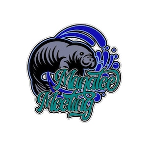May include: A blue and teal logo with a cartoon manatee swimming in a circle of water. The text "Manatee Meeting" is written in a stylized font.