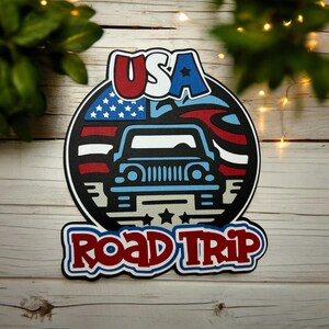 Abbellimento fustellato USA Road Trip - completamente assemblato da cartoncino di qualità a strati