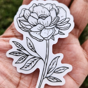 Peony Clear Sticker for Water Bottles and Hydroflask. Laptop Decal.