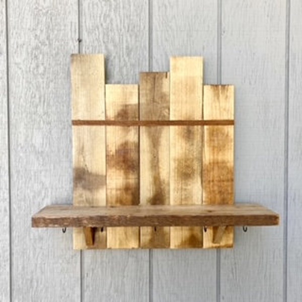 Live Edge Wood Shelf with Key Hooks. Entry Way Organizer. Rustic Wall Decor. Wood Shelf. Living Room Wall Decor. Entryway Key Hooks.