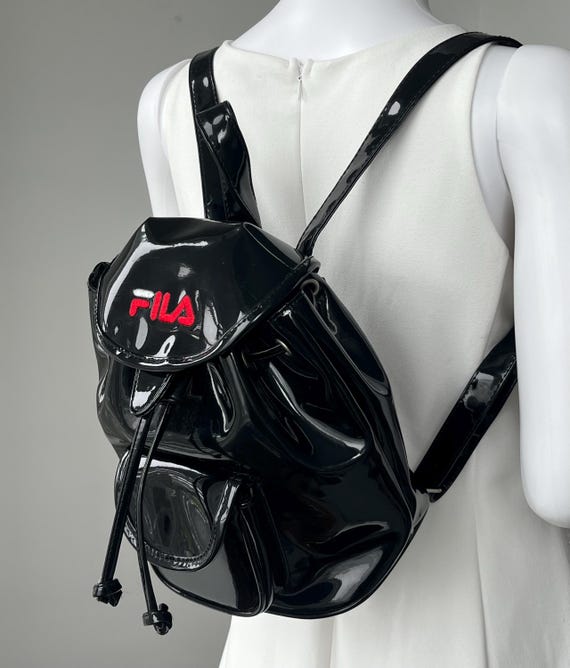 fila backpack mini Shiny Black FILA Mini Backpack Purse - Vinyl