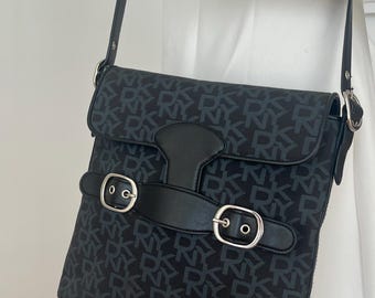 Vintage DKNY Y2K Bag Chocolate Brown Taupe Jacquard Leather Logo