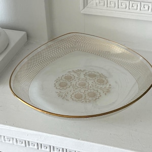Vintage Glass Trinket Dish - Decor - Small Storage - Gold Filigree Accent