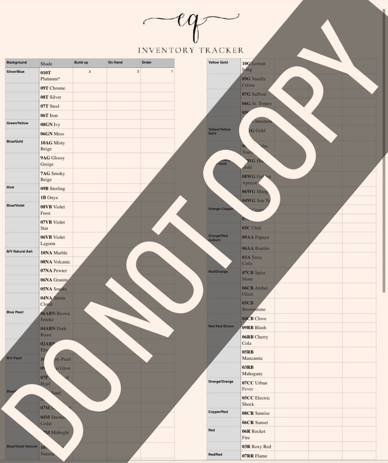 Redken Shades EQ Inventory Chart Customizable and Printable With NEW