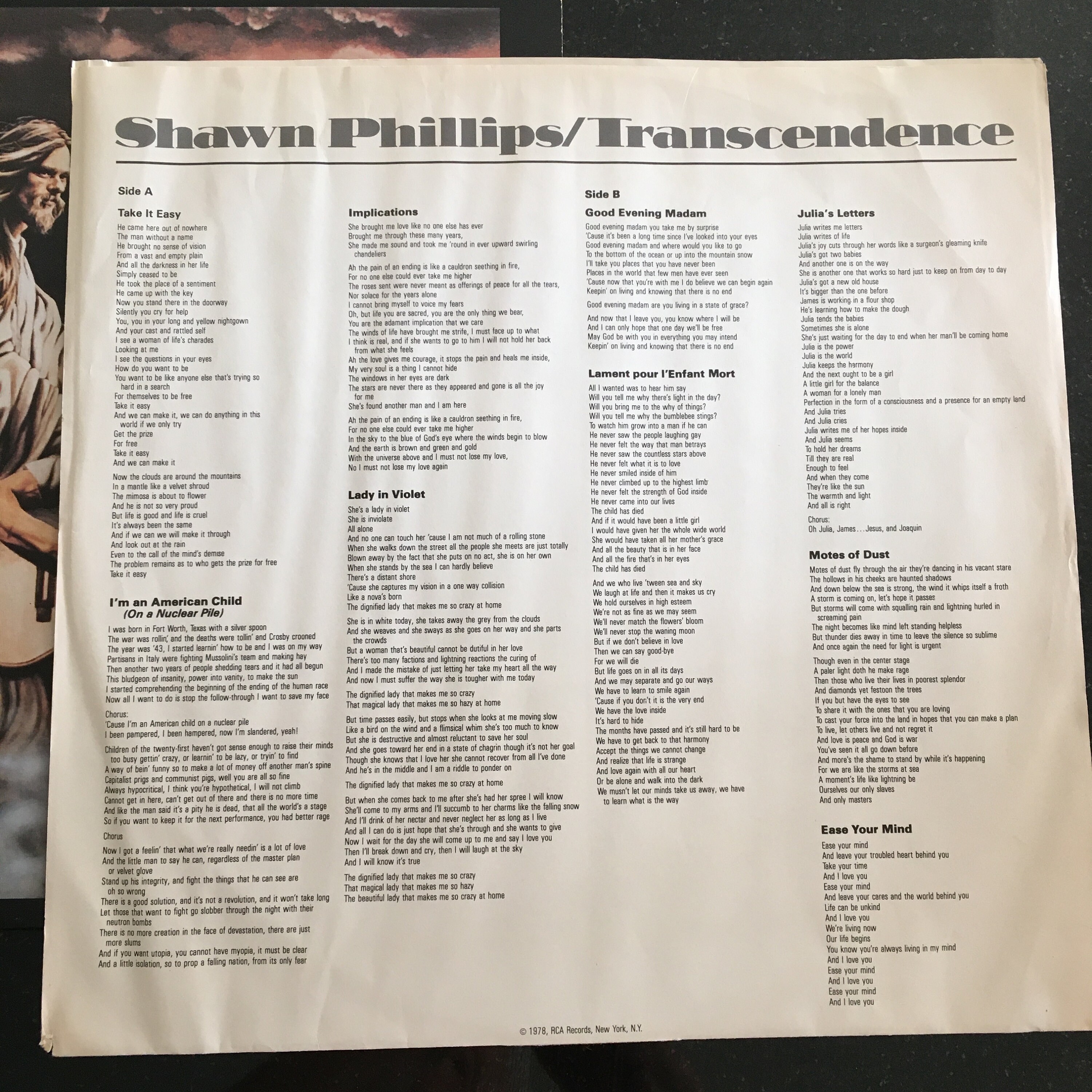Vinyl Record Shawn Phillips / Transcendence LP Album Etsy