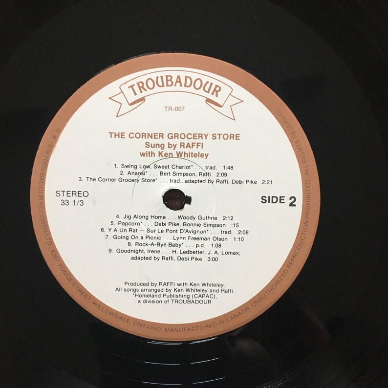 Vinyl Record Raffi Corner Grocery Store LP Album Etsy Canada