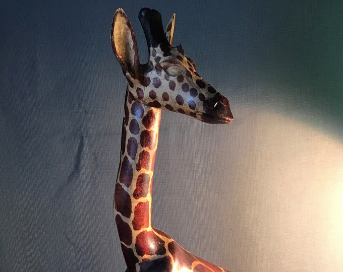 Medium Sized Wood Giraffe Statue Etsy