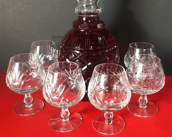 Set of Five (6) High Quality Etched Pinwheel Crystal, Brandy/Cocktail Snifter Vintage Barware