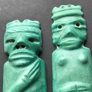 Pair of Green Jade Figurines King and Queen Olmec-Style, Mexico