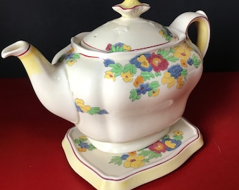Vintage Royal Doulton Minden Floral Teapot and Stand, D5334-A