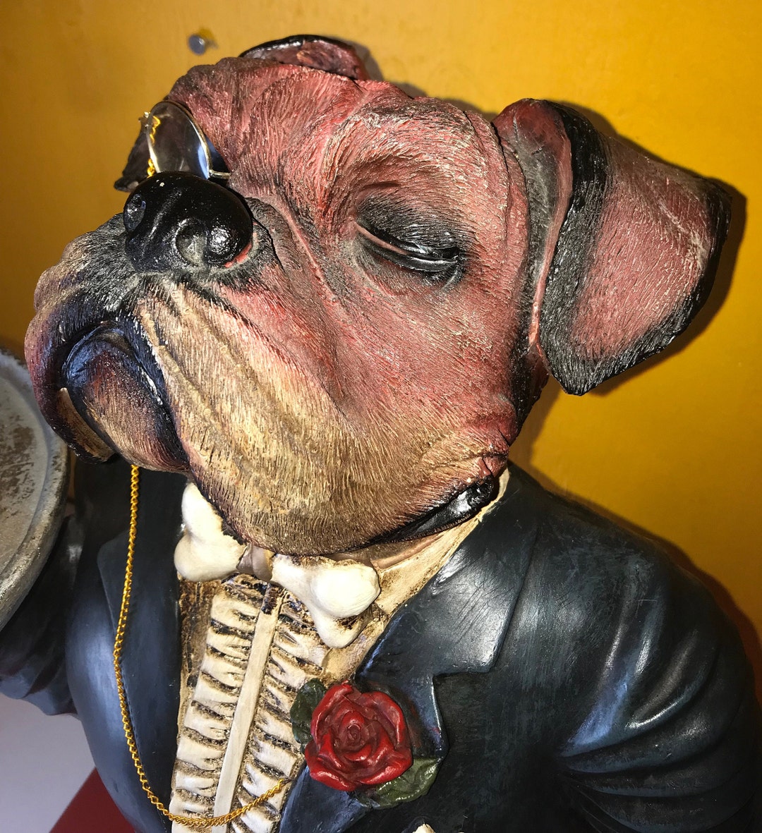 Large Bulldog Boxer Butler Statue W Tray Holder Etsy