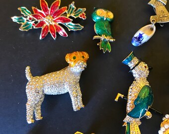 Vintage Brooch Set: Floral, Animal, Christmas Pins (18 Piece)