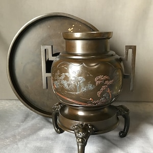 Antike signierte japanische Ikebana Usubata Bronze Blumenvase