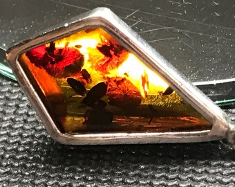 Art Deco Sterling Silver Cognac Amber Pendant: 925 Gemstone